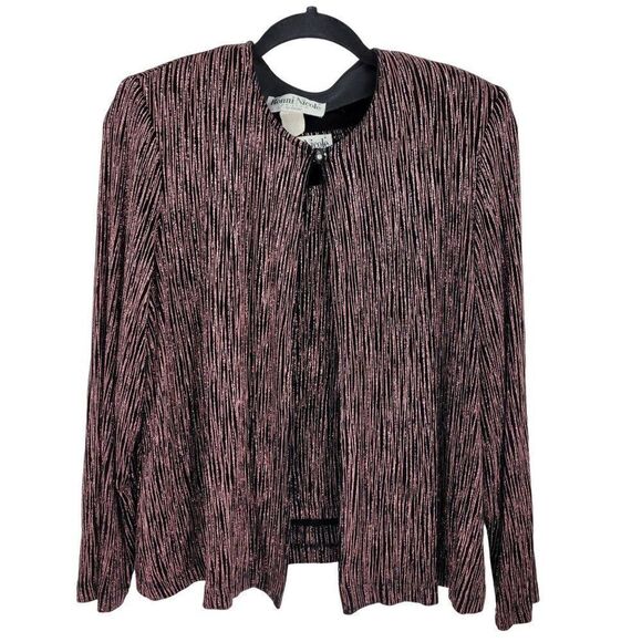 Vintage 80's Cardigan Top 2 Piece Set Formal Metallic Pink Striping Black PL‎ - Picture 6 of 17